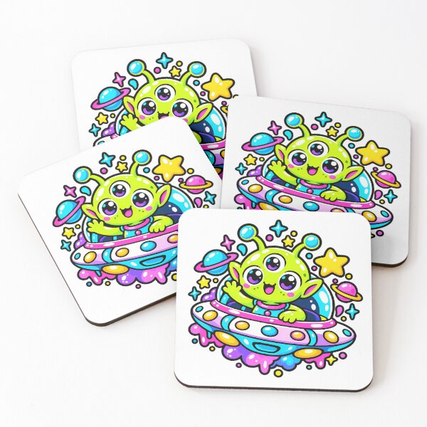 Item preview, Three Eyed Alien Flying Cute Neon UFO designed and sold by Thai Vibe Studio.