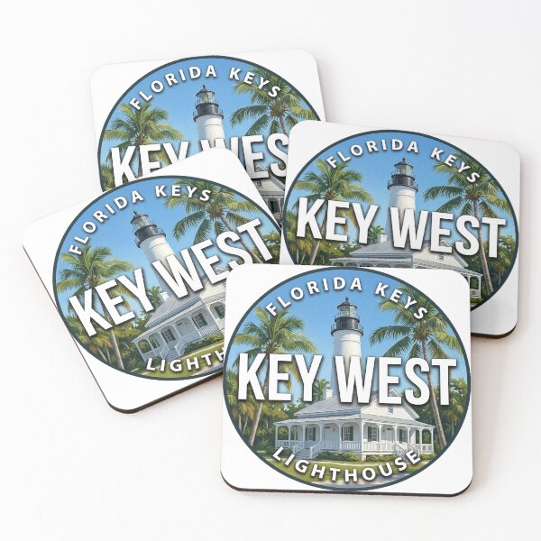 Item preview, Key West Lighthouse Florida Tropical Palms Round Badge Sticker designed and sold by DetourDgn.