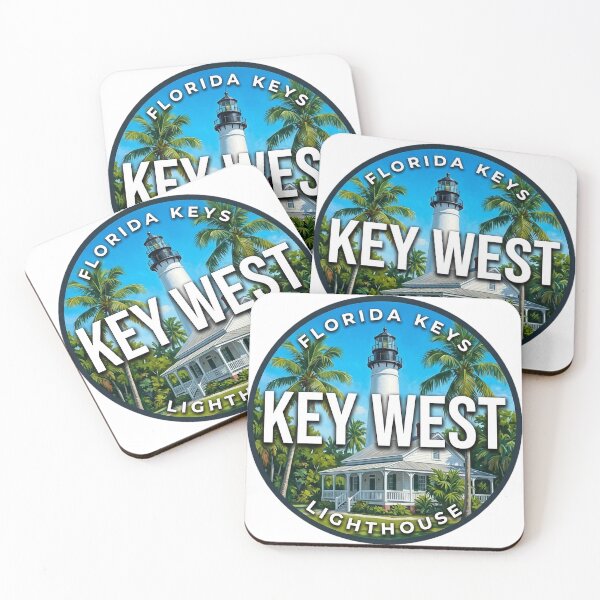 Item preview, Key West Lighthouse Florida Tropical Palms Round Badge Sticker designed and sold by DetourDgn.