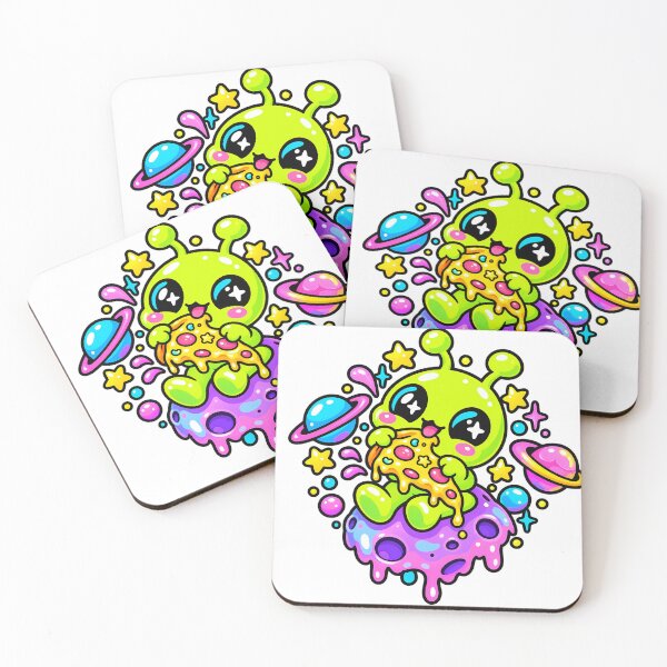Item preview, Cute Alien Pizza Snack in Neon Space designed and sold by Thai Vibe Studio.