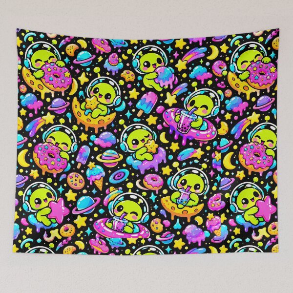 Item preview, Cute Alien Pizza Snack in Neon Space designed and sold by Thai Vibe Studio.