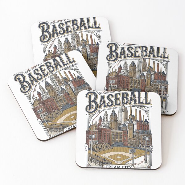 Item preview, Milwaukee Cityscape and Vintage Baseball Art designed and sold by Etch-art.