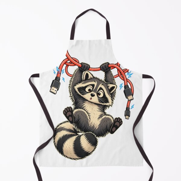 Item preview, Mischievous Raccoon Tangled in Colorful Cables designed and sold by sasaPRO.