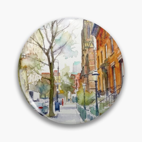 Item preview, Brooklyn Street Row Houses Watercolor Art designed and sold by caracatita75.