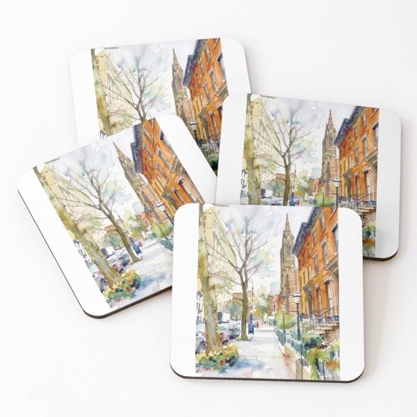 Item preview, Brooklyn Street Row Houses Watercolor Art designed and sold by caracatita75.