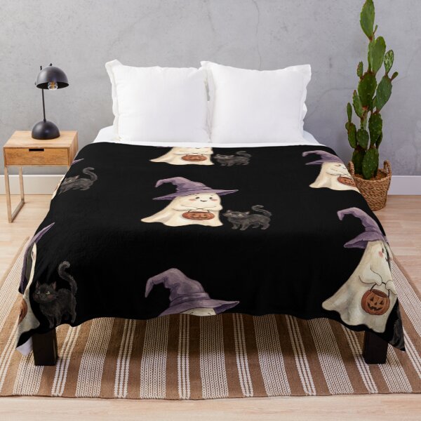 Item preview, Cute Sheet Ghost with Black Cat Halloween Design designed and sold by yeeted17.