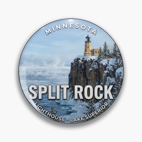 Item preview, Split Rock Lighthouse Minnesota Winter Ice Round Badge Sticker designed and sold by DetourDgn.