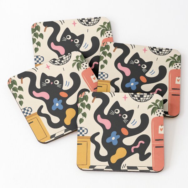 Item preview, Dancing Black Cat in Retro Kitchen - Funny Disco Cat Wall Art designed and sold by artswag.
