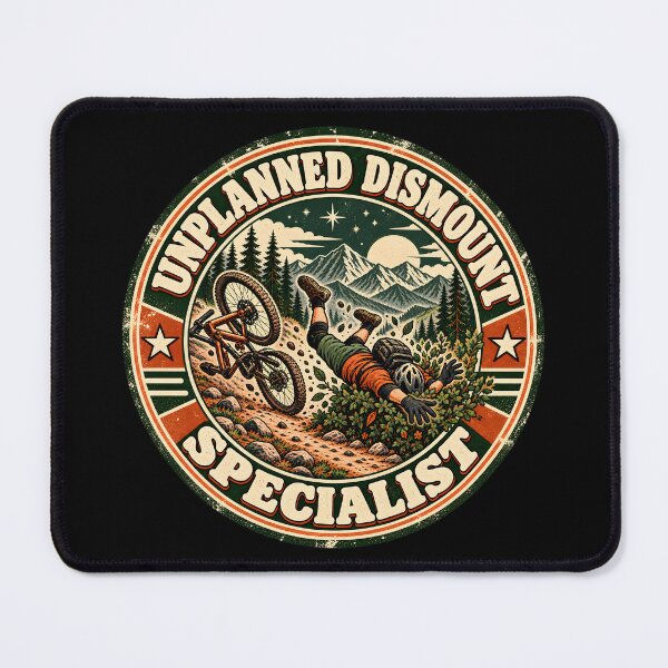 Item preview, Unplanned Dismount Specialist Retro Biking Badge designed and sold by Win Hardy.