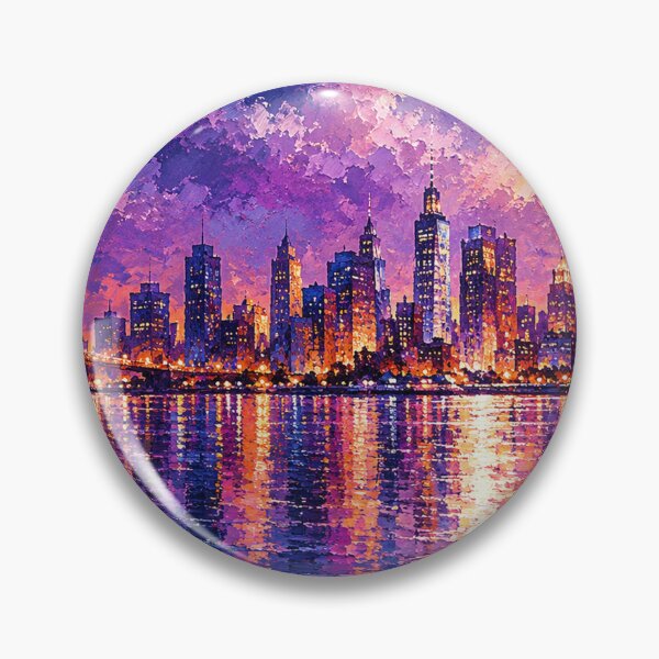 Item preview, Violet Serenade Over Brooklyn NYC Skyline Painting designed and sold by Joey Santiago.