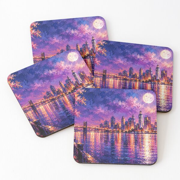 Item preview, Violet Serenade Over Brooklyn NYC Skyline Painting designed and sold by Joey Santiago.