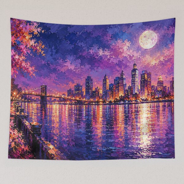 Item preview, Violet Serenade Over Brooklyn NYC Skyline Painting designed and sold by Joey Santiago.