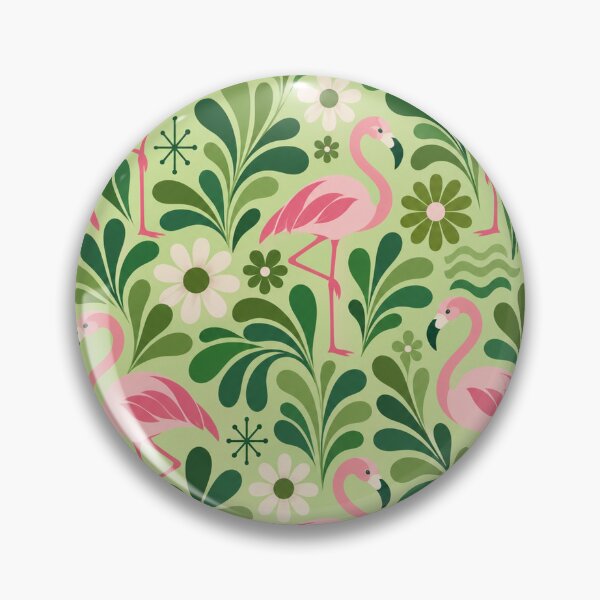 Item preview, Pink Flamingo Pattern – Retro Green Botanicals and Daisies designed and sold by Paper-Pickle.