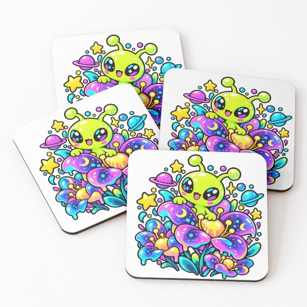 Item preview, Cute Alien in Neon Cosmic Flower Garden designed and sold by Thai Vibe Studio.