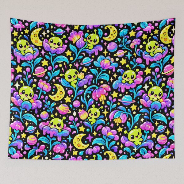 Item preview, Cute Alien in Neon Cosmic Flower Garden designed and sold by Thai Vibe Studio.