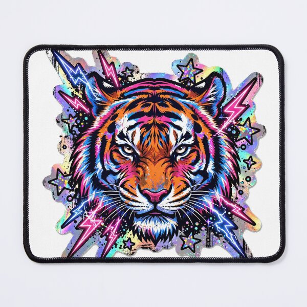 Item preview, Neon Tiger Head with Lightning Bolts Punk Grunge Art designed and sold by Wild Shades.