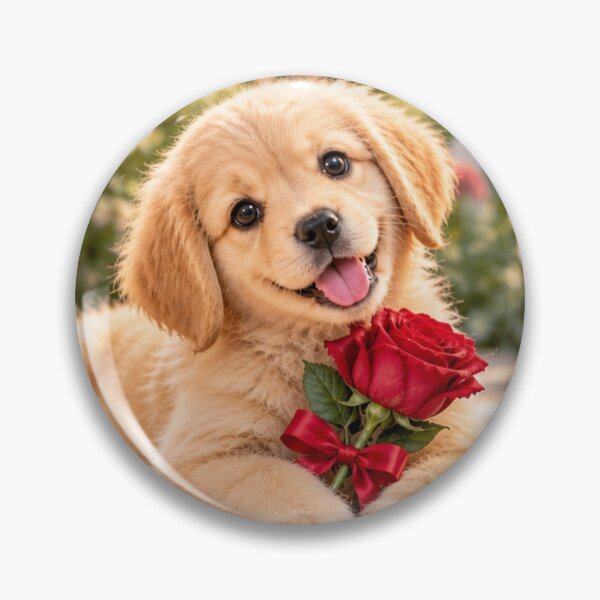 Item preview, Golden Puppy with a Red Rose - Sweet Puppy Love designed and sold by Wild Bloom Paws.