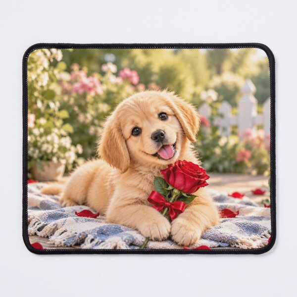 Item preview, Golden Puppy with a Red Rose - Sweet Puppy Love designed and sold by Wild Bloom Paws.