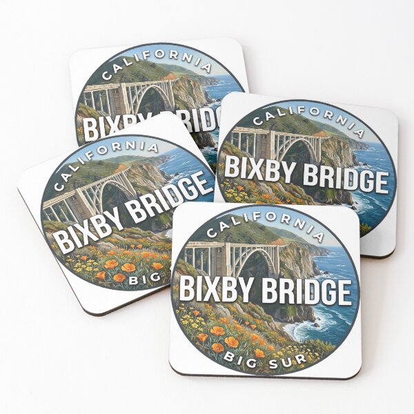 Item preview, Bixby Bridge California Wildflower Cliffs Round Badge Sticker designed and sold by DetourDgn.