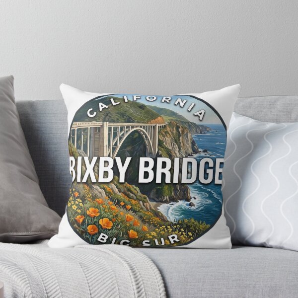 Item preview, Bixby Bridge California Wildflower Cliffs Round Badge Sticker designed and sold by DetourDgn.