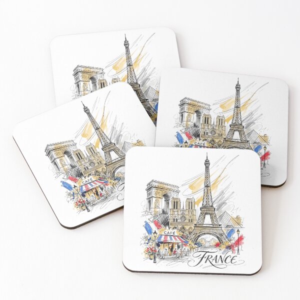 Item preview, Paris France Eiffel Tower and Cafe Illustration designed and sold by EdwinkOne.