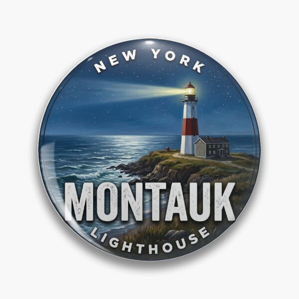 Item preview, Montauk Lighthouse New York Night Beam Round Badge Sticker designed and sold by DetourDgn.