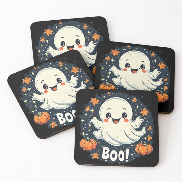 Item preview, Cute Smiling Ghost - Spooky Night Autumn Pumpkin Halloween Art designed and sold by emiliacreations.