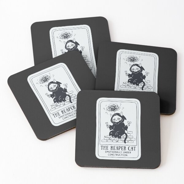 Item preview, "Emotionally Under Construction" Funny Reaper Cat Tarot Card designed and sold by Cipher & Soul.