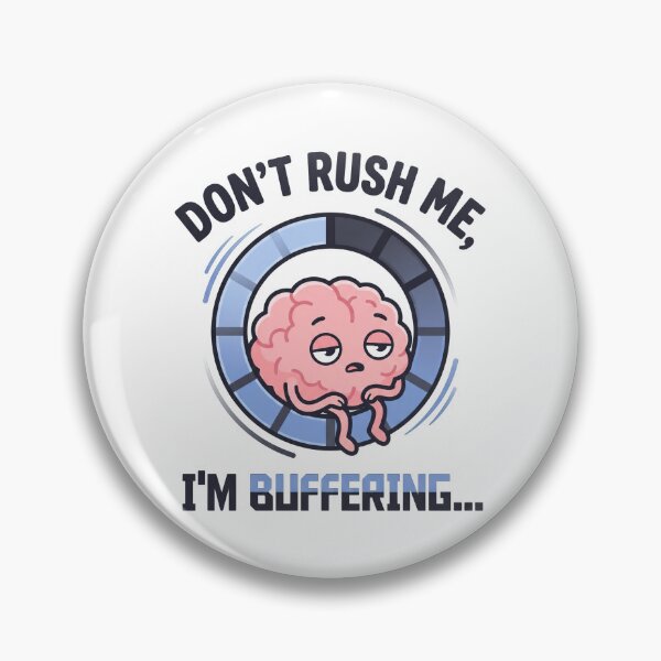 Item preview, Cartoon brain buffers inside a loading circle with a message about waiting designed and sold by ShopThousand.