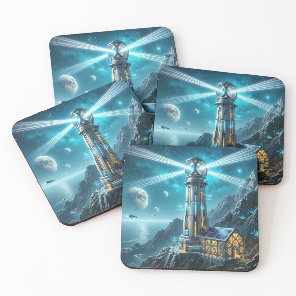 Item preview, Futuristic Sci Fi Space Lighthouse Cosmic Beacon Alien Planet Galaxy Wall Art designed and sold by Dogandesighn.