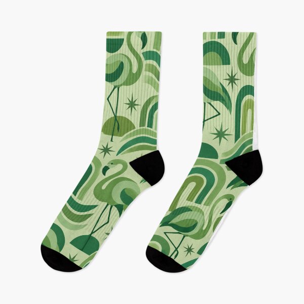 Item preview, Green Flamingo Pattern – Retro Geometric Arches and Waves designed and sold by Paper-Pickle.