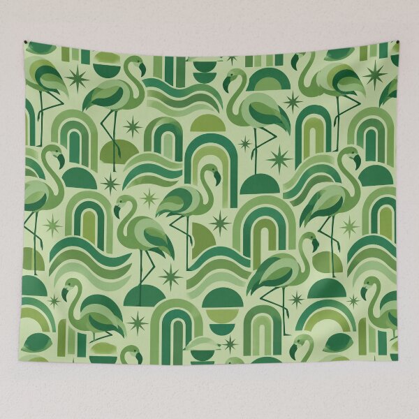 Item preview, Green Flamingo Pattern – Retro Geometric Arches and Waves designed and sold by Paper-Pickle.