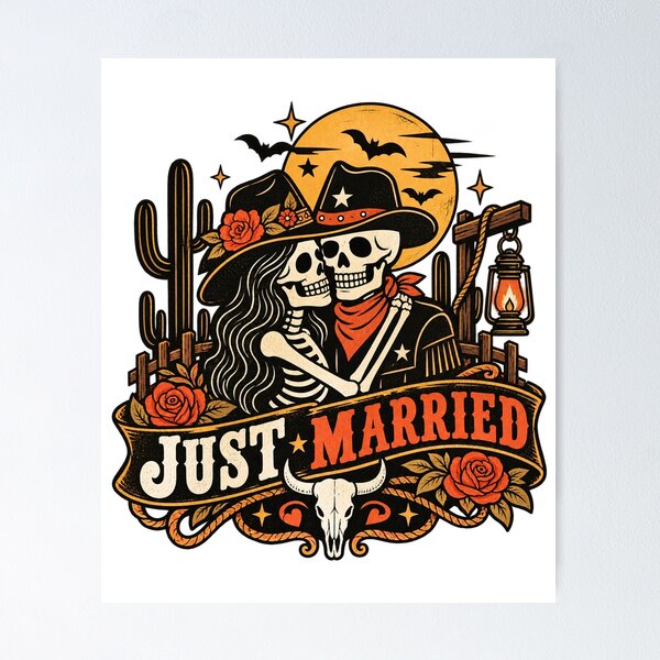 Item preview, Spooky Western Just Married Skeleton Couple designed and sold by teesterra.