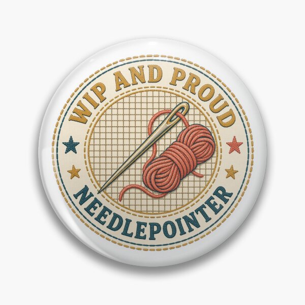 Item preview, WIP and Proud Needlepointer Badge designed and sold by Freckled-Monkey.