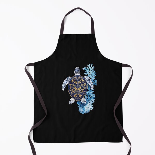 Item preview, Ornate Golden Ocean Sea Turtle with Blue Watercolor Coral Art designed and sold by Shopeon Designs.