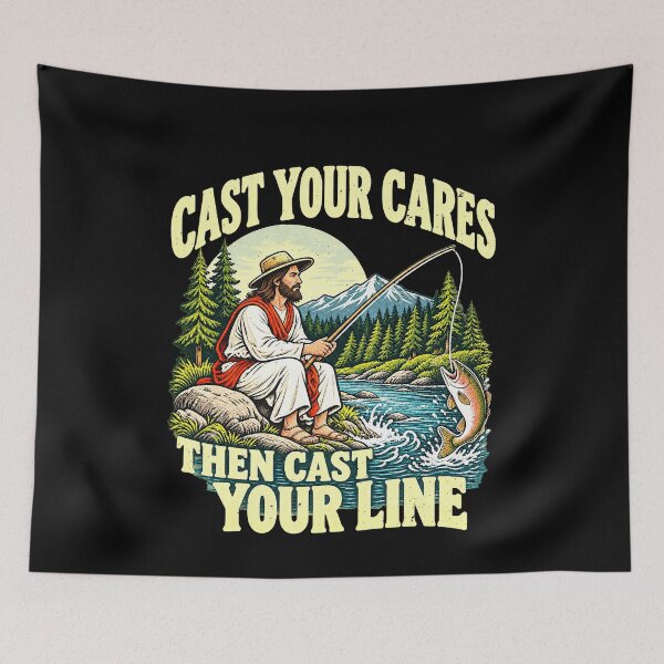 Item preview, Cast Your Cares Away with This Fishing Line Pun designed and sold by elderberry.