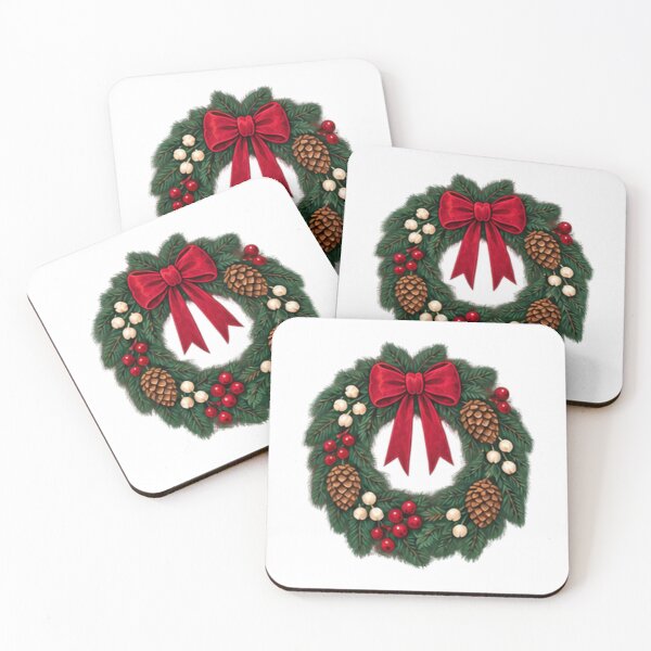 Item preview, Evergreen Wreath with Pinecones and Red Bow, Folk Christmas designed and sold by H. Doucette Studio.