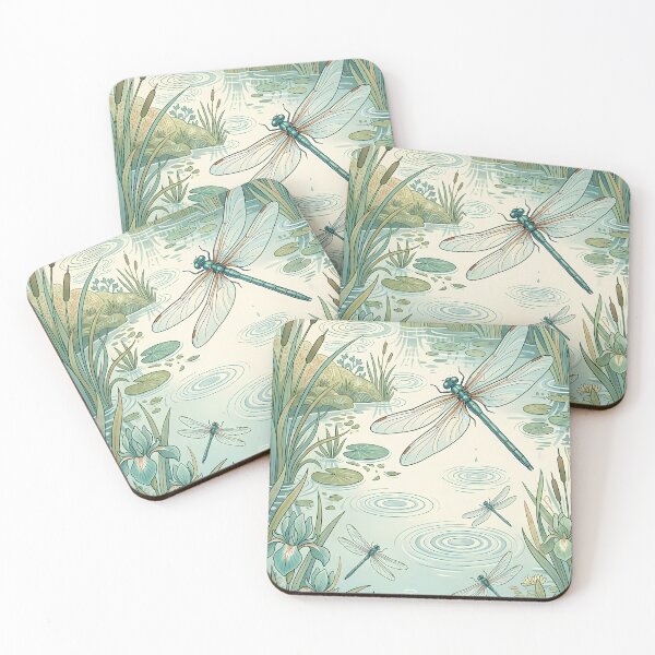 Item preview, Iridescent Dragonflies Over a Garden Pond designed and sold by Ammar Studio.