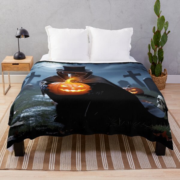 Item preview, Raven Halloween Graveyard with Pumpkins and Skulls designed and sold by NaturePrints.
