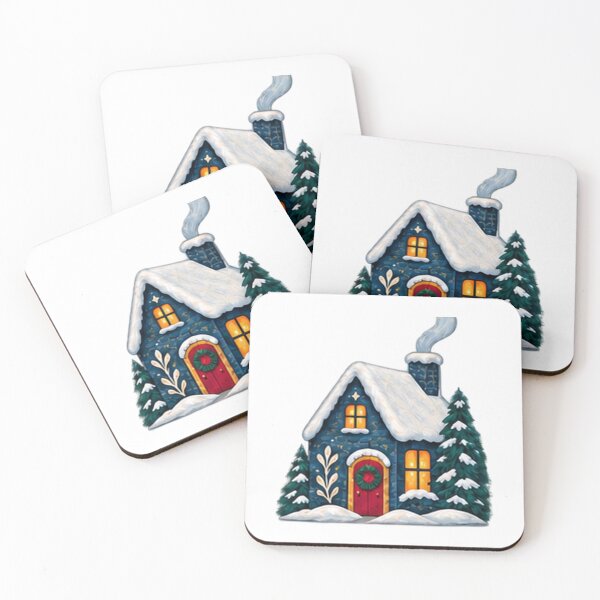 Item preview, Snowy Navy Cottage with Glowing Windows, Nordic Winter designed and sold by H. Doucette Studio.