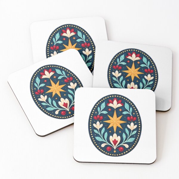 Item preview, Gold Star Folk Floral Medallion in Navy Oval designed and sold by H. Doucette Studio.