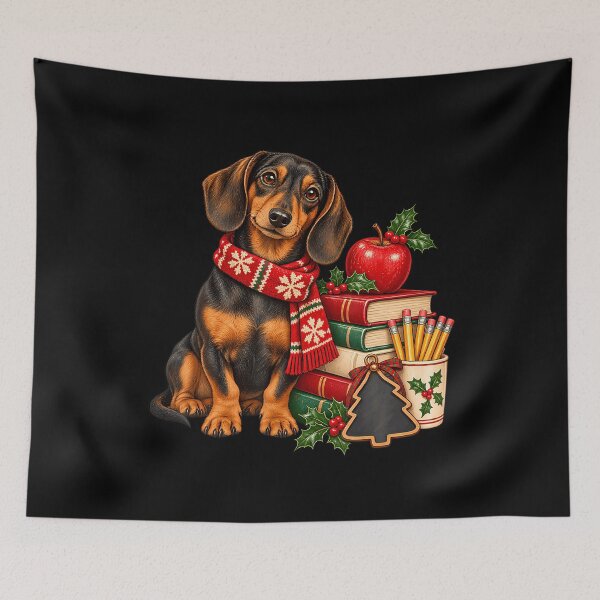Item preview, Christmas Dachshund With Books And Apple designed and sold by Starry-Mirage.