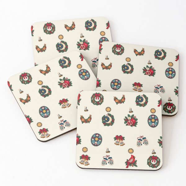 Item preview, Cream Christmas Pattern with Wreaths, Citrus and Cardinals designed and sold by H. Doucette Studio.
