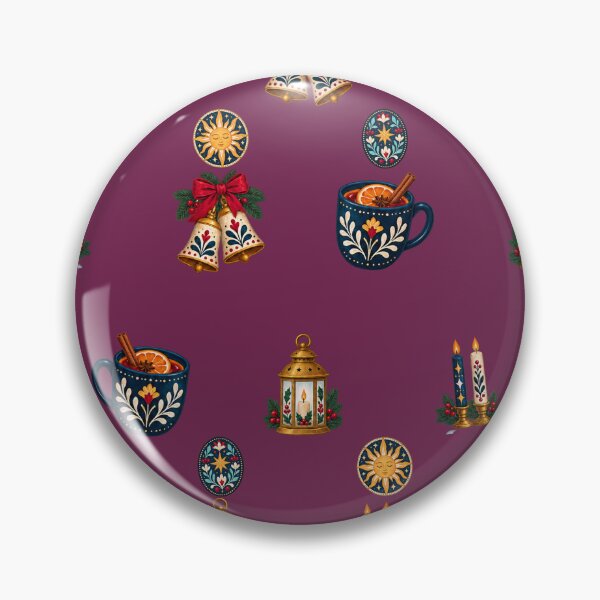 Item preview, Plum Christmas Pattern with Lanterns, Bells and Candles designed and sold by H. Doucette Studio.
