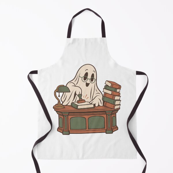 Item preview, Cute Ghost Librarian Stamping Books | Vintage Spooky Book Lover Art designed and sold by Greemo03.