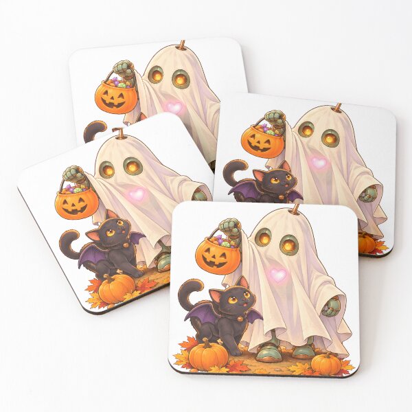 Item preview, Cute Ghost Shirt - Little Ghost Trick-or-Treat - Robot and Black Cat Halloween Art designed and sold by Valmere-Punk.