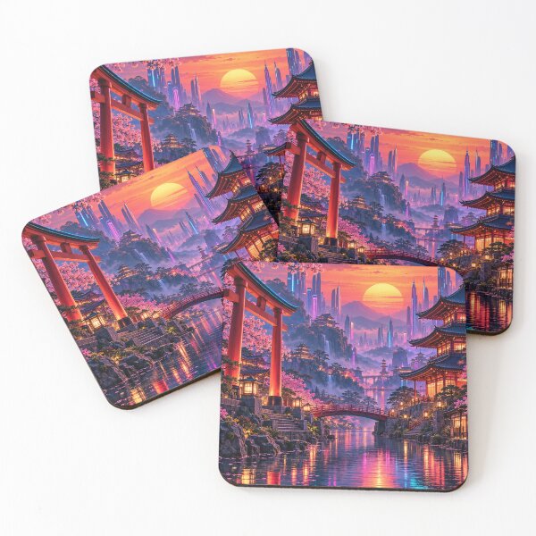 Item preview, Cyberpunk Japan – Cherry Blossom Sanctuary at Sunset designed and sold by Pixel Sakura Gallery.