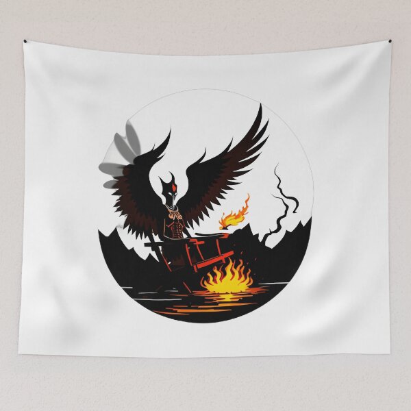 Item preview, Masked Figure in Boat on Burning River designed and sold by For-Cat Studio.