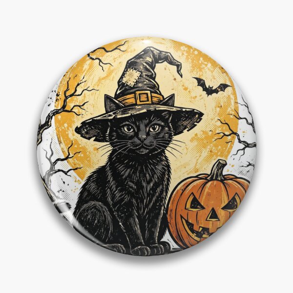 Item preview, Happy Haunting Retro Halloween Black Cat | Vintage Witch designed and sold by BRAMOVO ⭐⭐⭐.
