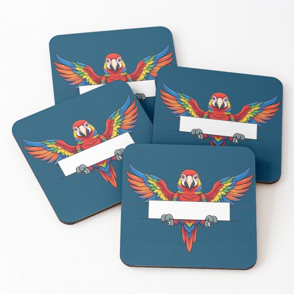 Item preview, Colorful Macaw Parrot with Banner Cute Tropical Bird Art designed and sold by PetalsPaws.